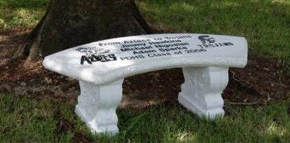 Backless Garden Bench with Curved Masonry Design in White