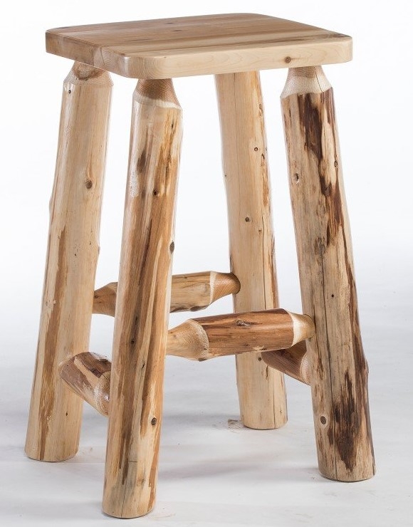 Backless Log Bar Stool with Multi-Tier Chunky Footrests