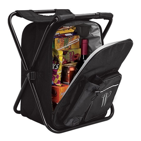 Backpack Cooler Chair with Folding Stool Base and Insulated Compartment