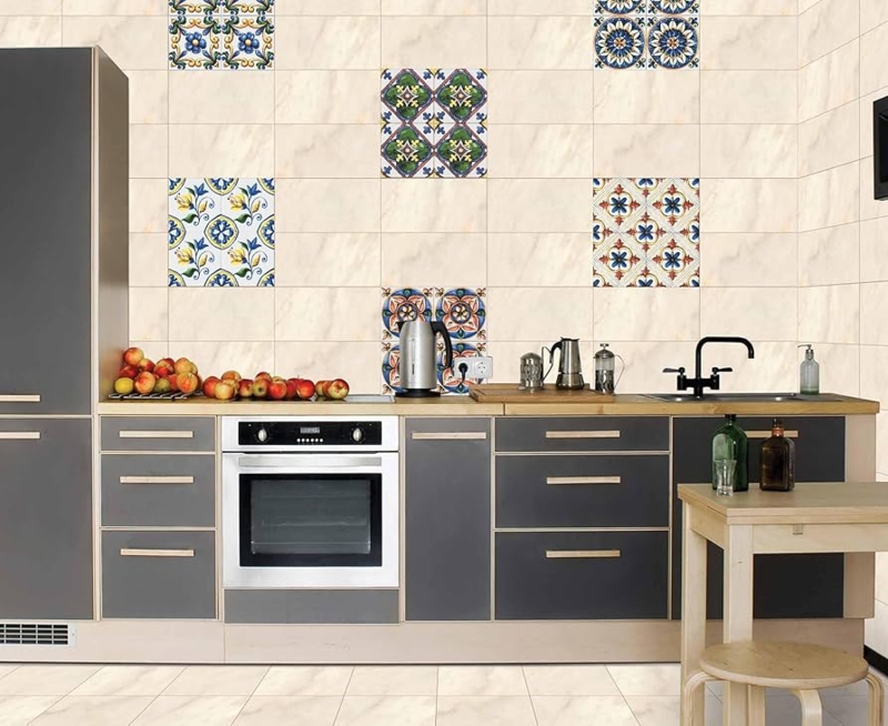 Backsplash Accent Tiles Handpainted Look Mexican Ceramic Floral Motif