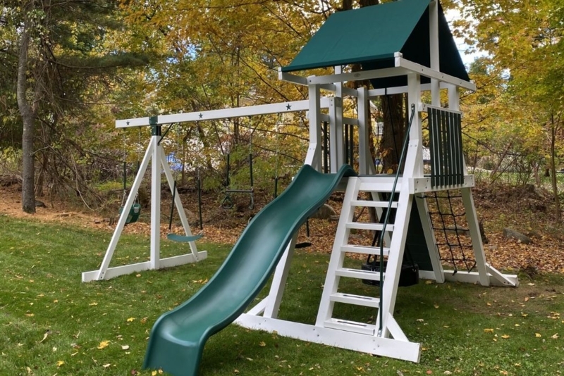 Backyard Playset Crisp White Frame with Peaked Canopy