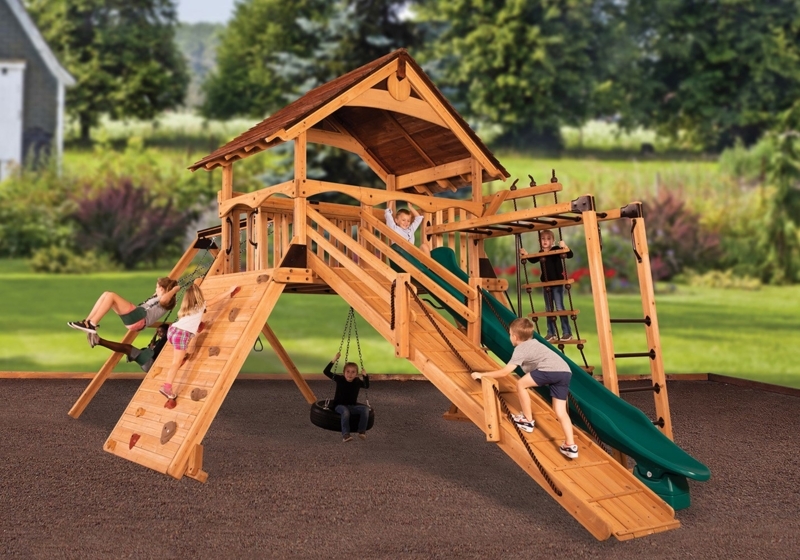 Backyard Playset Multi Level with Climbing Ramp & Tire Swing