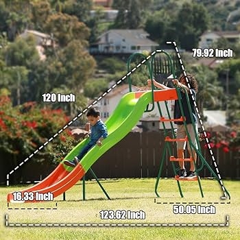Backyard Slide Extra Long Wavy Chute with Metal Frame