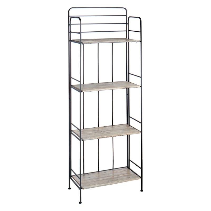 Baker Rack 4-Tier Folding Shelves Weathered Wood Finish