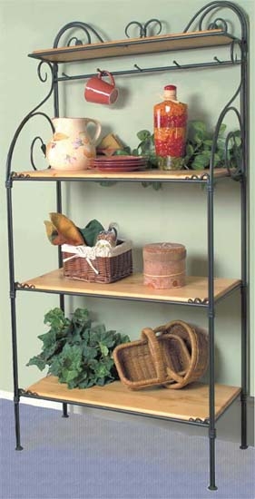 Baker Rack Matte Black French Country with Leaf Scrollwork