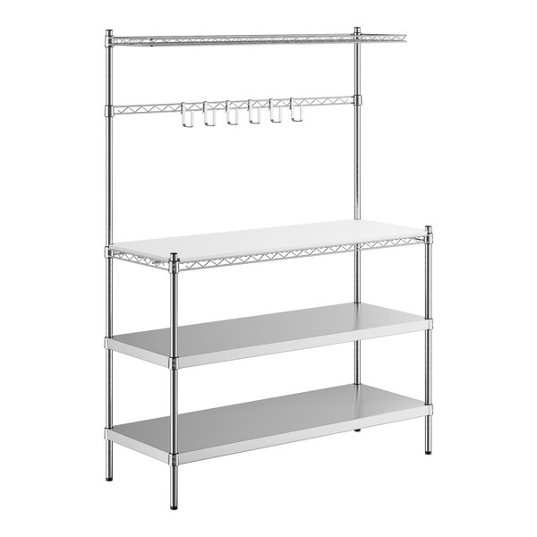Bakers Rack Chrome Industrial with Solid Stainless Shelving