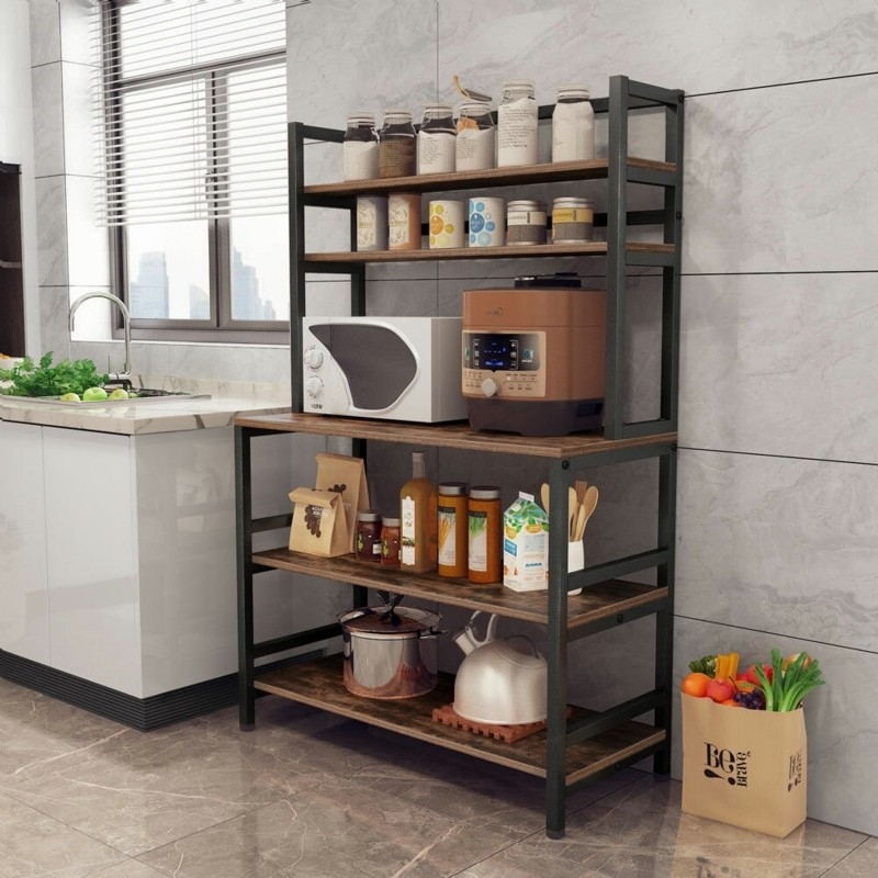 Bakers Rack Industrial Rustic with Hutch Top and Wide Base