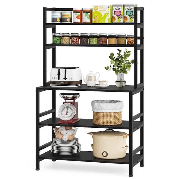 Bakers Rack Matte Black Modern Industrial with Varying Depths