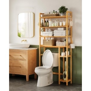 Bamboo Bathroom Organizer: Multi-Tier Rack with Side Column Storage