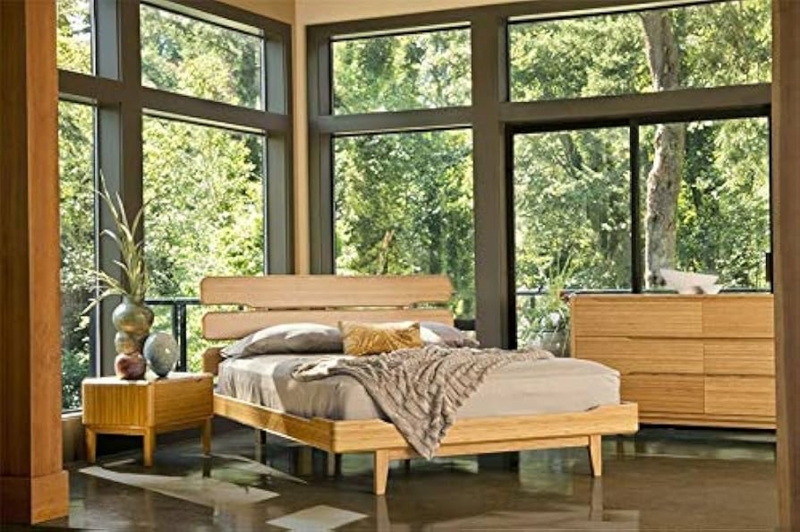 Bamboo Bedroom Set with Slatted Headboard and Tapered Legs