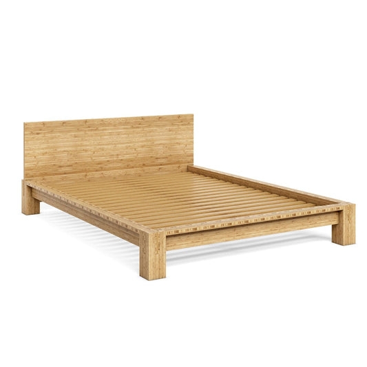 Bamboo Platform Bed with Zen Minimalist Design and Square Legs