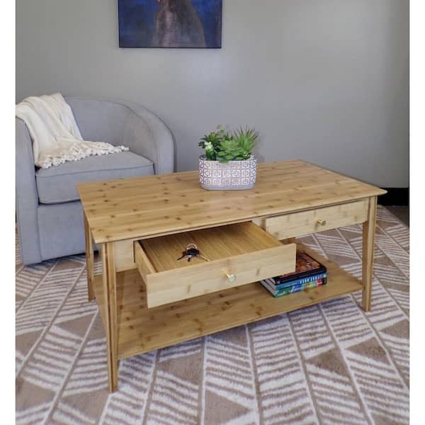 Bamboo Storage Coffee Table with Dual Drawers