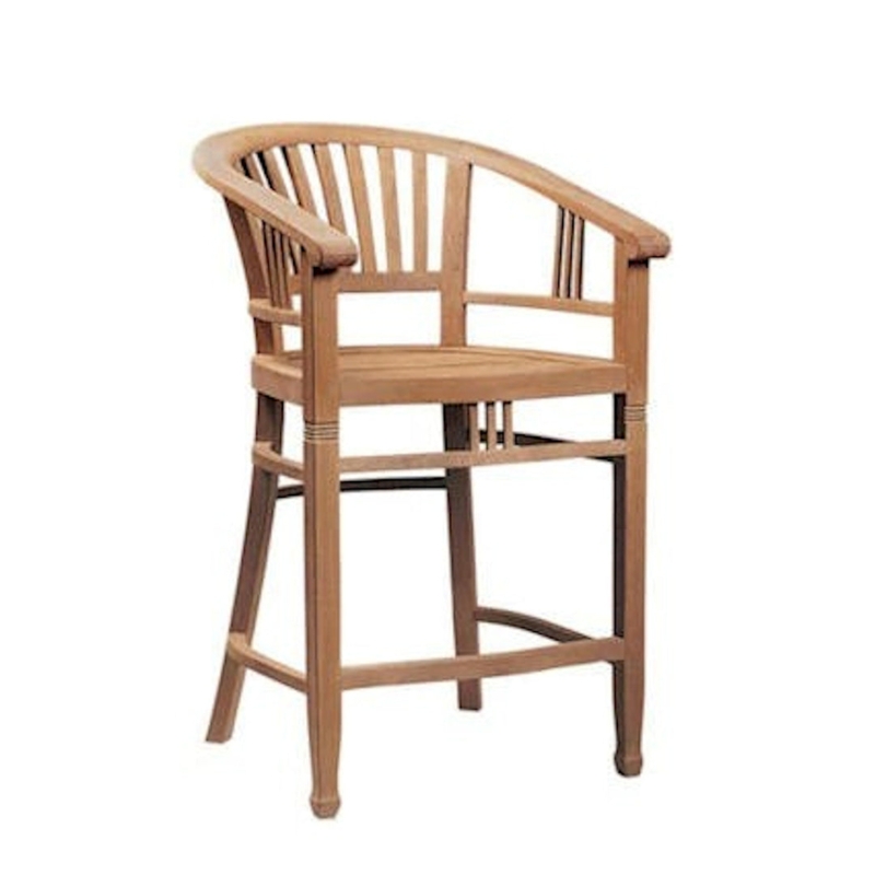 Bar Armchair Nautical Warm Wood Wraparound Slat Back Tall Profile
