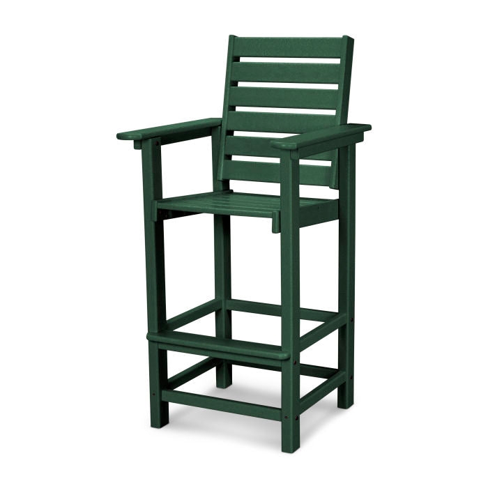 Bar Chair Forest Green All-Weather Outdoor Slat Back Synthetic