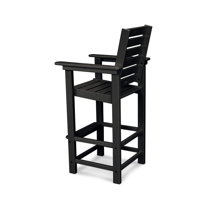 Bar Chair Matte Black Modern Coastal Slatted Back Integrated Arms