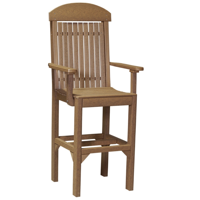 Bar Chair Traditional Oak Brown Arched Top Rail Vertical Slats