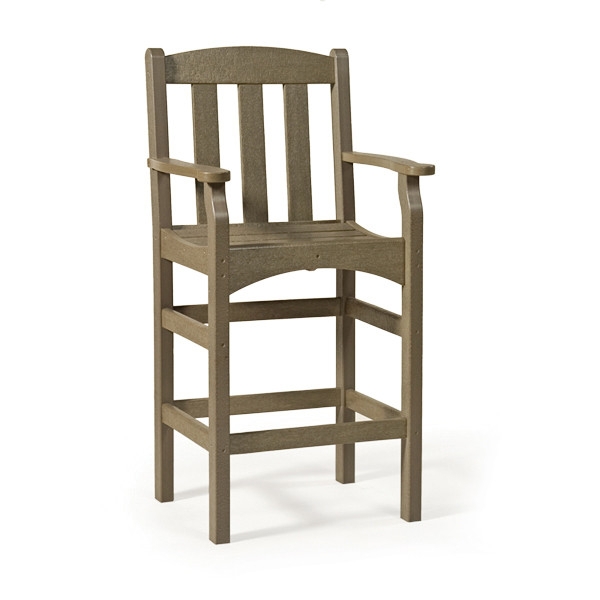 Bar Chair Weathered Brown Poly Lumber with Arched Top Rail Slat Back