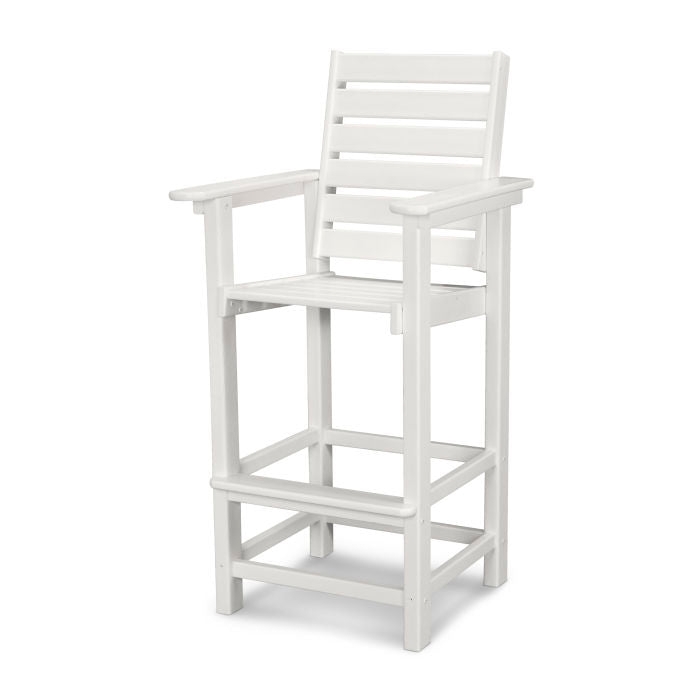 Bar Chair White Outdoor Captains Chair Slatted Seat and Square Legs