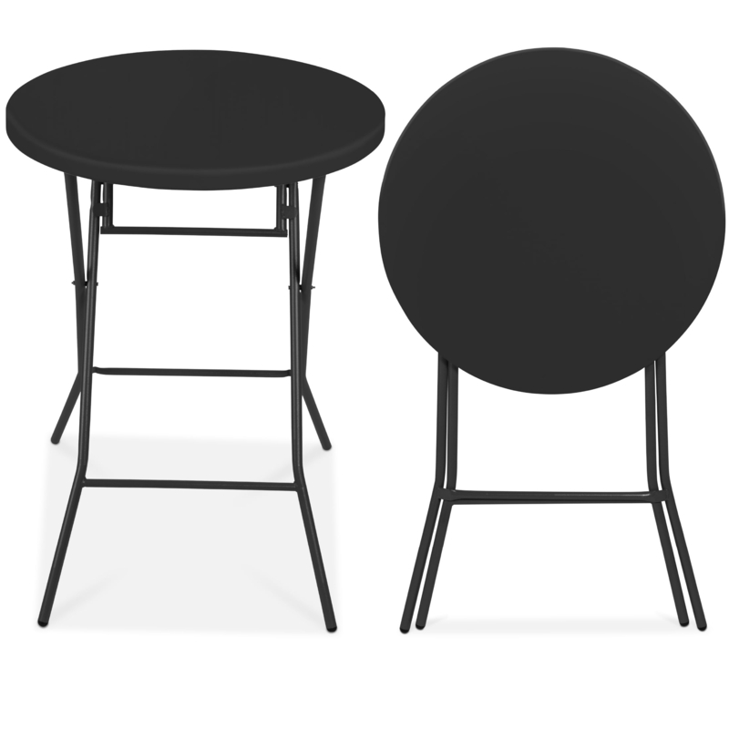 Bar Height Table: Matte Black Round Folding Outdoor Bistro (61 chars)