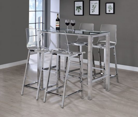 Bar Set Stools with Clear Acrylic Backs and Chrome Square Legs