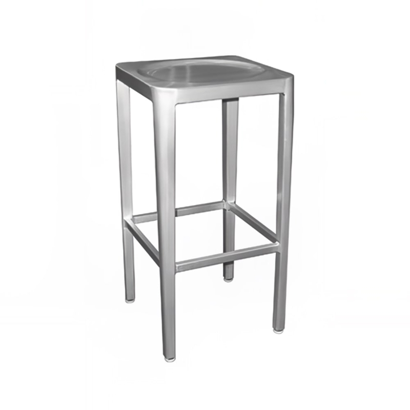 Bar Stool Backless Contoured Square Seat Brushed Aluminum Minimalist