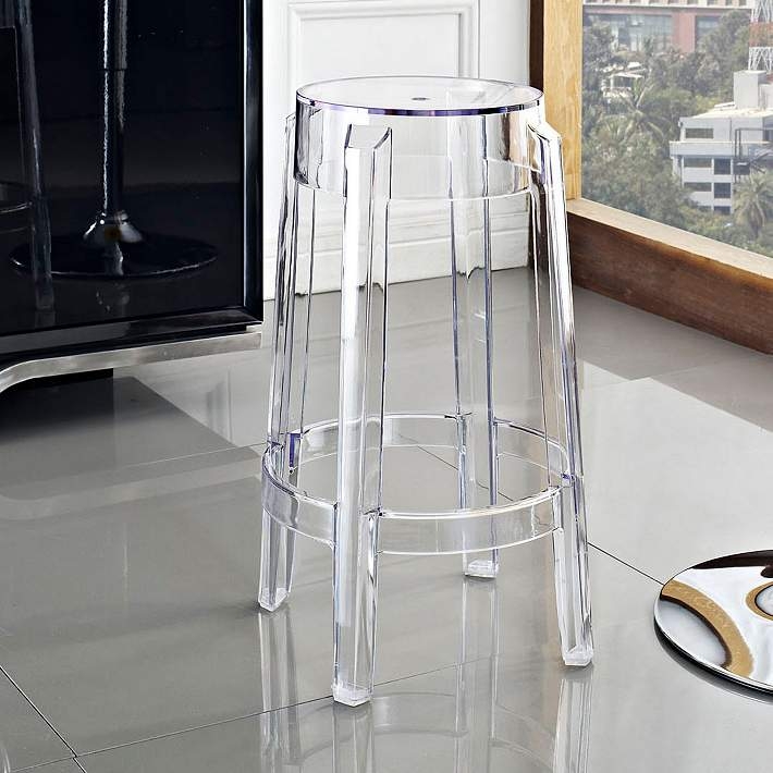 Bar Stool Backless Ghost Style Transparent Round Seat Tapered Legs