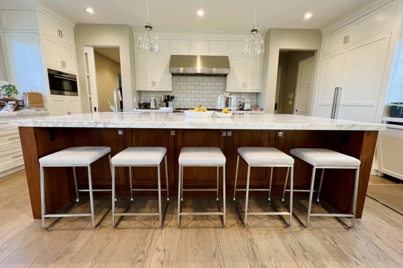 Bar Stool Backless Grey Fabric Brushed Metal Sled Base Low Profile
