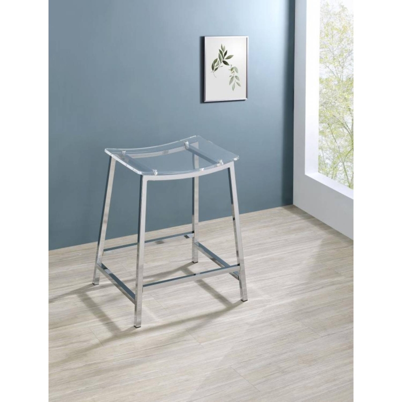 Bar Stool Backless Profile Chrome Square Legs, Contoured Clear Seat