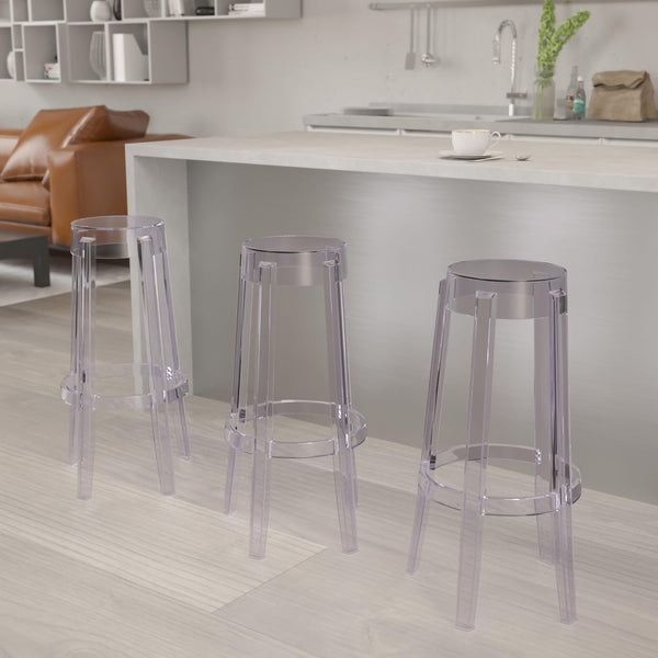 Bar Stool Backless Silhouette Acrylic Round Seat Tapered Legs