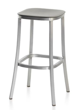 Bar Stool Backless Square Seat Tapered Legs Brushed Aluminum Emeco Style