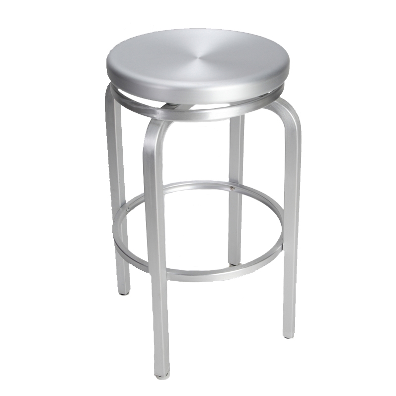Bar Stool Backless Swivel Brushed Aluminum Round Metal Seat