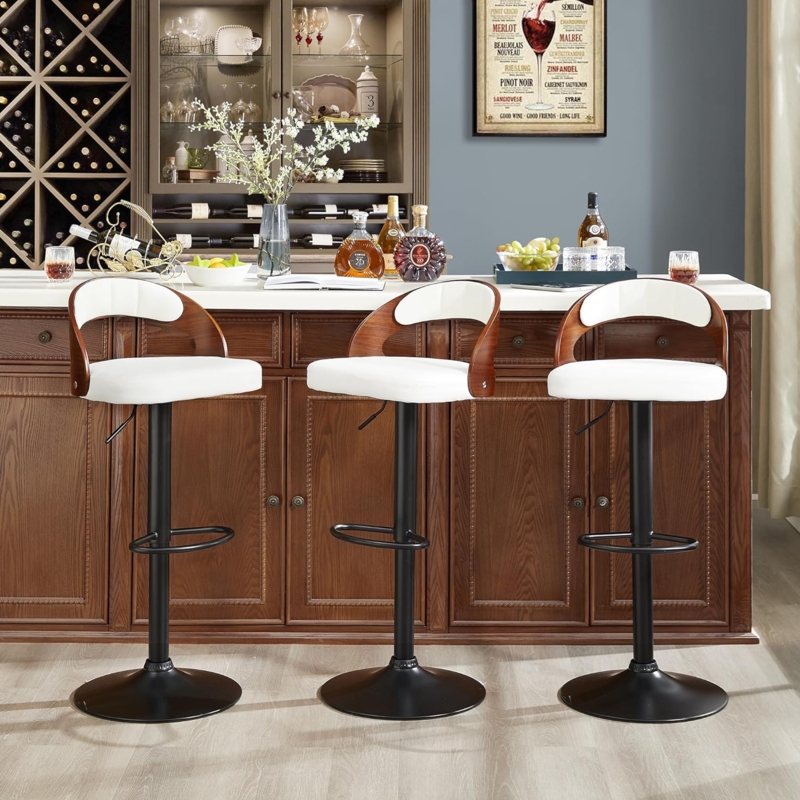 Bar Stool Bentwood Back White Upholstery Pedestal Base Adjustable