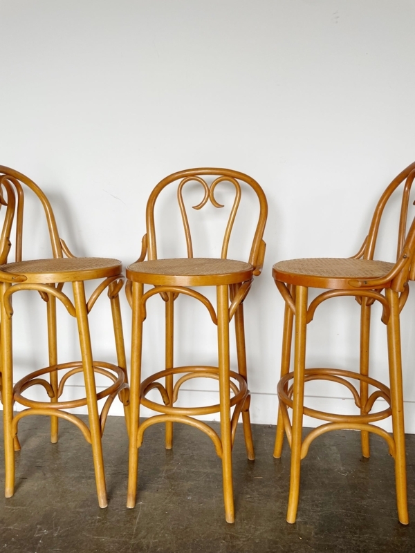 Bar Stool Bentwood Frame with Scroll Backrest and Woven Cane Seat