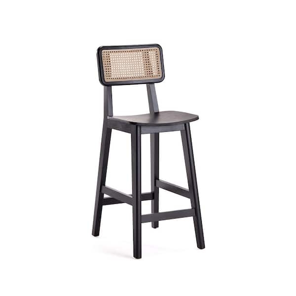 Bar Stool Black Ash Frame with Natural Cane Inlay Backrest Modern