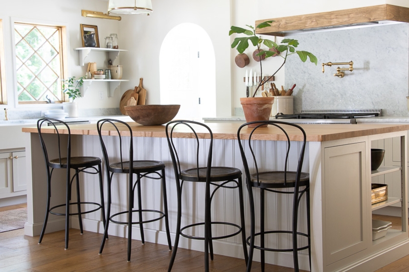 Bar Stool: Black Metal Frame Bentwood Silhouette Wood Seat Farmhouse