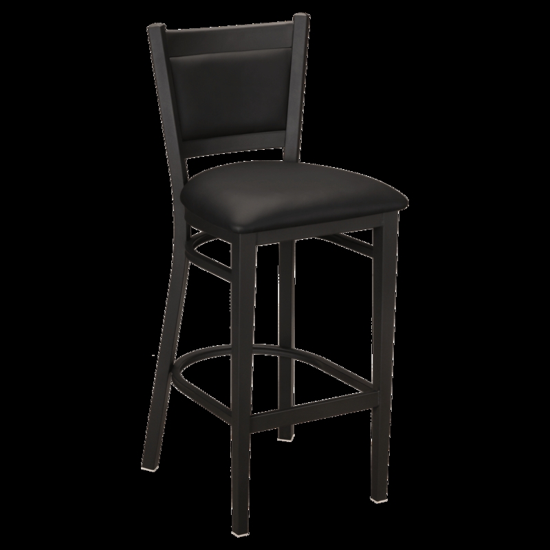 Bar Stool Black Vinyl Padded Back Metal Frame Industrial Style