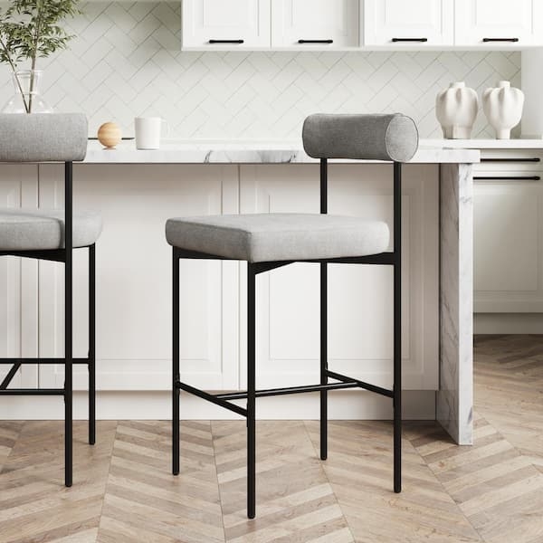 Bar Stool Bolster Backrest Slim Metal Frame Minimalist Kitchen Bar