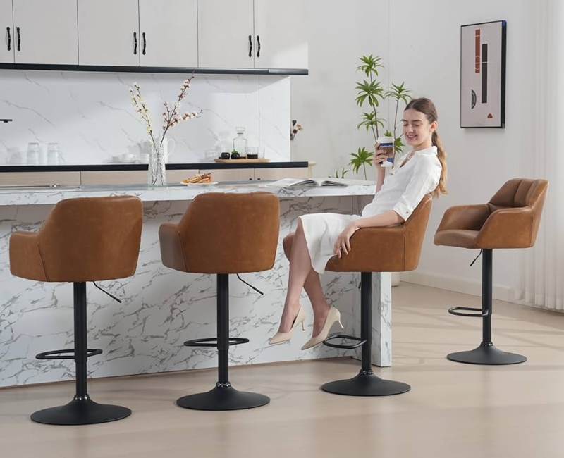 Bar Stool Bucket Silhouette Adjustable Pedestal Cognac Modern Style