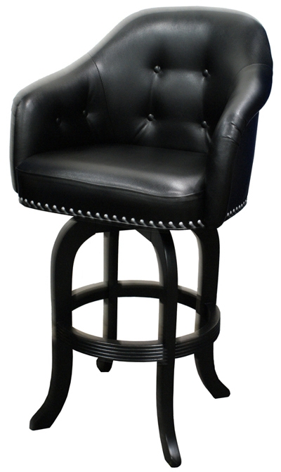 Bar Stool Button Tufted Captains Chair Black with Cabriole Legs