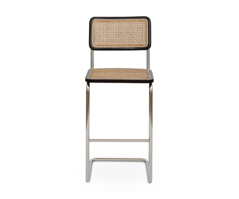 Bar Stool Cantilever Base with Polished Chrome Frame and Rattan Cane