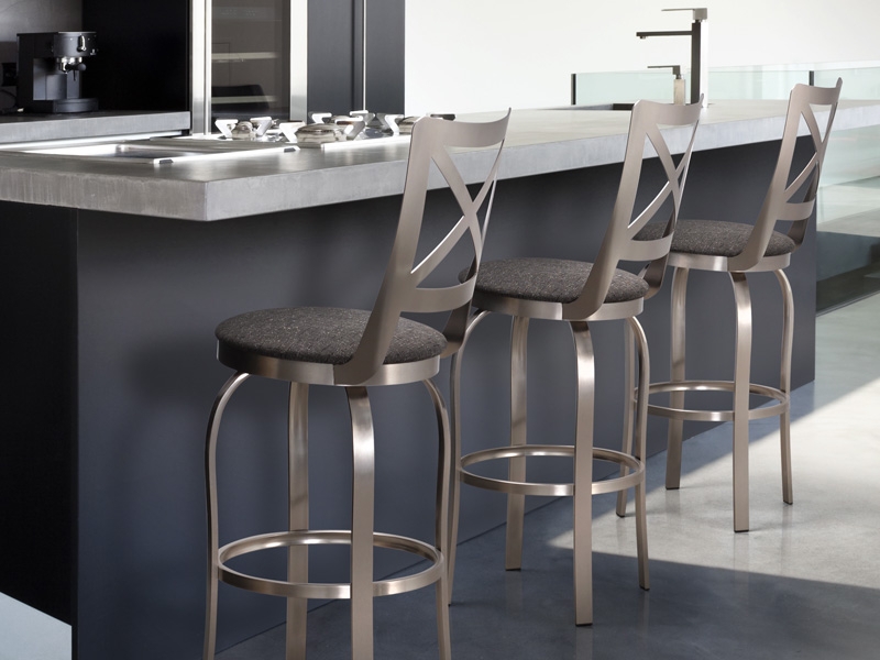 Bar Stool Champagne Metal Finish X-Back Design Textured Seat