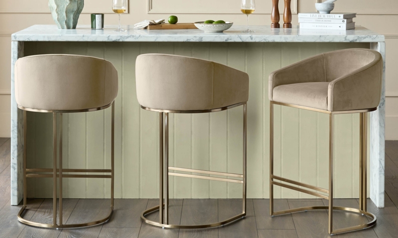 Bar Stool Champagne Velvet Wrap Around Backrest Sled Base Glam