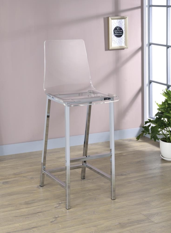Bar Stool Chrome Frame Solid High Back, Clear Acrylic Ghost Stool