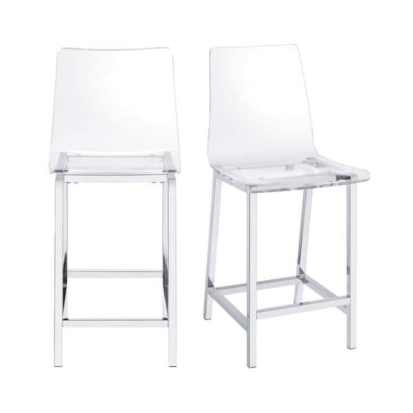 Bar Stool Chrome Metal 4-Leg Frame Clear Acrylic High Backrest