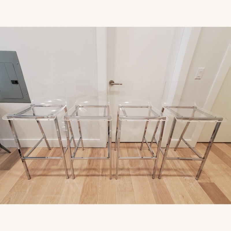 Bar Stool Chrome Square Frame Open Back Design, Clear Acrylic Seating
