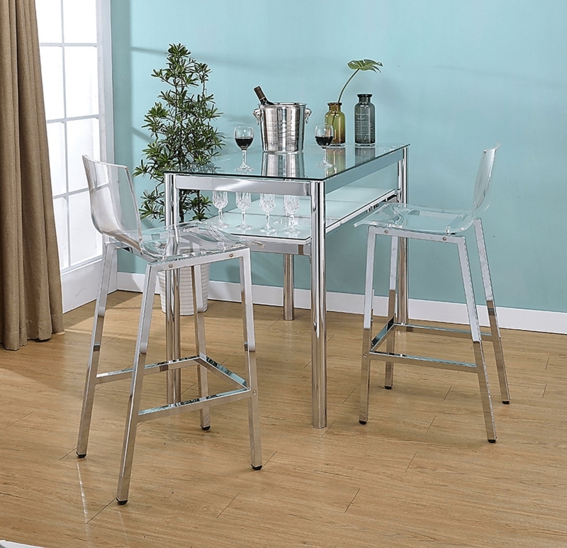 Bar Stool Chrome Square Profile Legs Molded Bucket Seat, Clear Acrylic