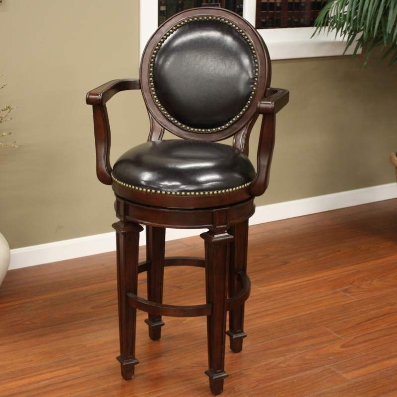 Bar Stool Classic Round Back Captains Chair Walnut Nailhead Trim