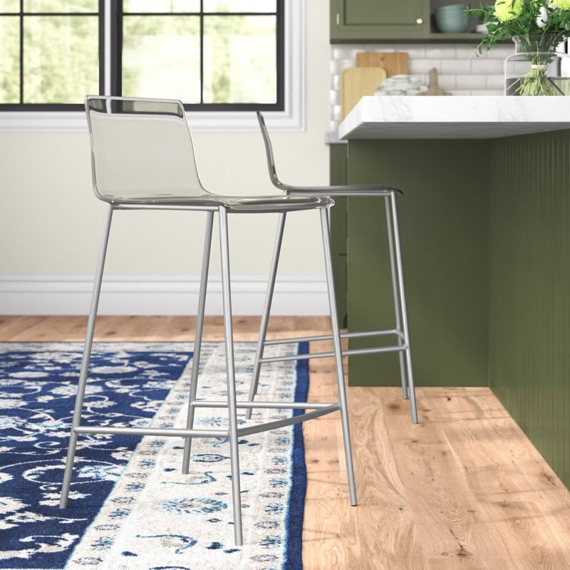 Bar Stool Clear Acrylic Seat Brushed Nickel Low Back