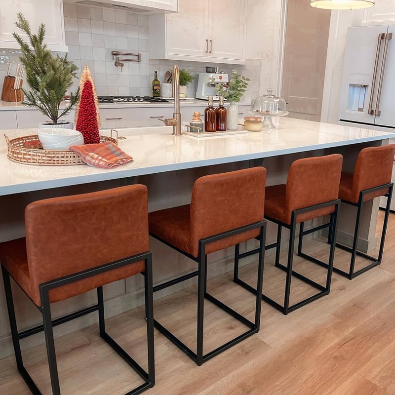 Bar Stool Cognac Sled Base Modern Industrial Kitchen Island Seating