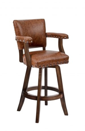 Bar Stool Colonial Swivel Chair Cognac Brown with Flared Legs